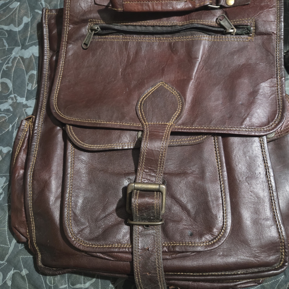 Vintage 1907 Great State of Oklahoma Seal Brown Leather Men's Backpack